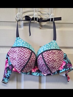 Shade & Shore Purple, Teal & Black Patterned Push-Up Bikini Top